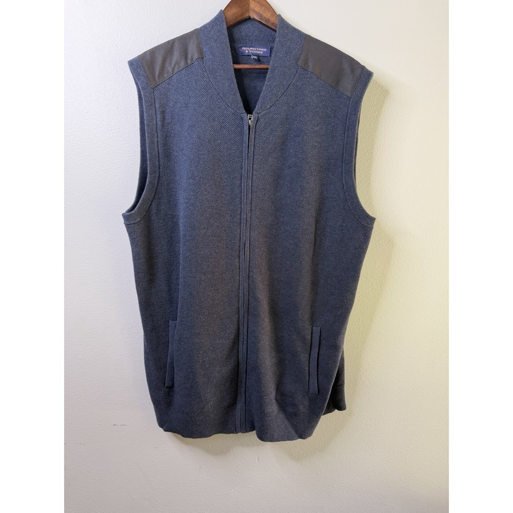 Roundtree And York Full Zip Vest Mens 2XT Blue Golfing Walking Office Patches